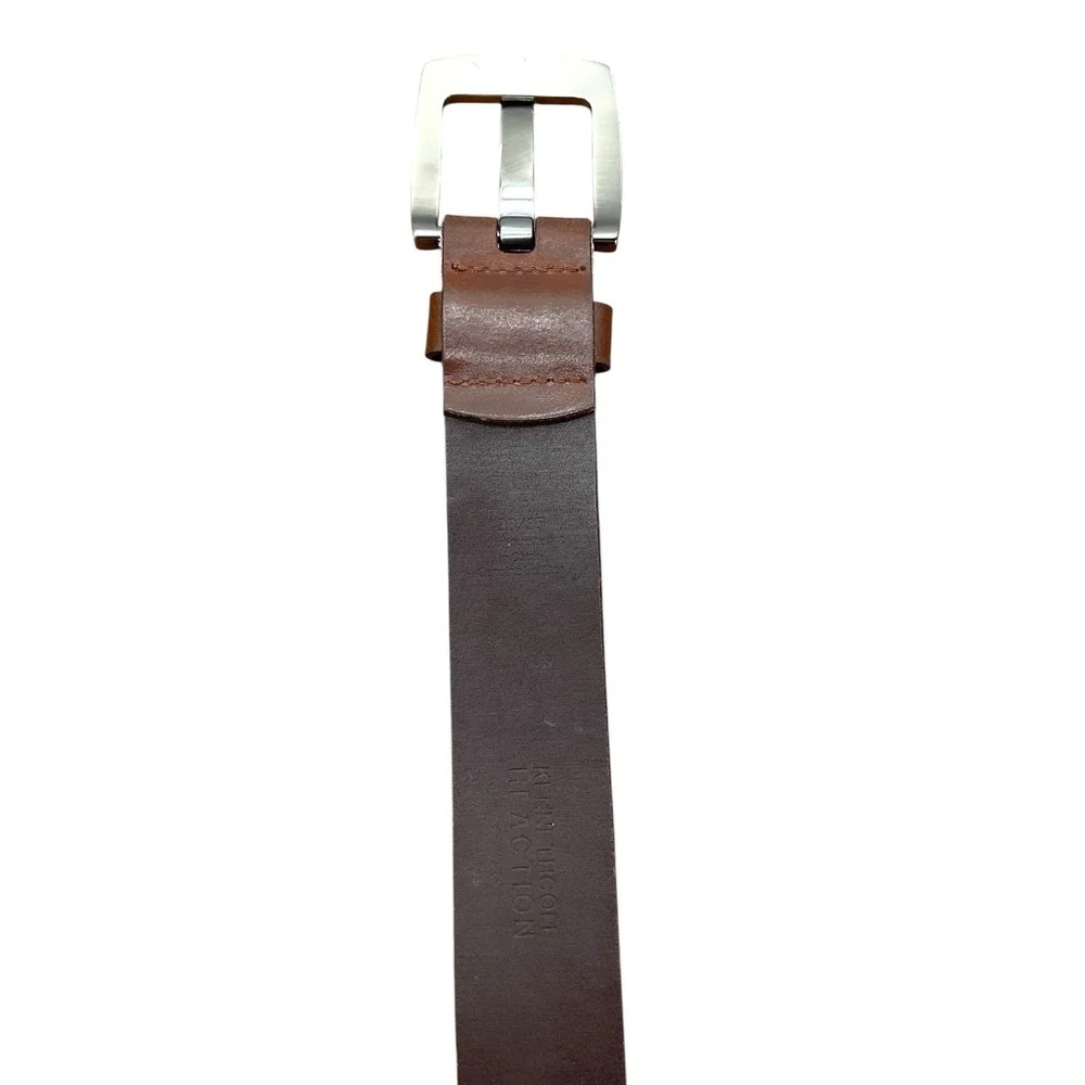 Kenneth Cole Reaction Brown Genuine Leather Belt Silver Buckle‎ Size 38